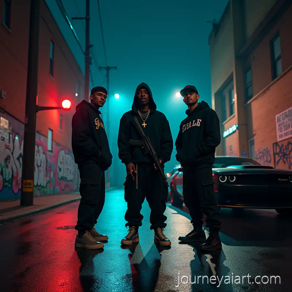 Ultrarealistic-Cinematic-Street-Scene-withUrban-gang-night-scene-Gang-Members-in-Urban-Ghetto-Alleyway-at-Night