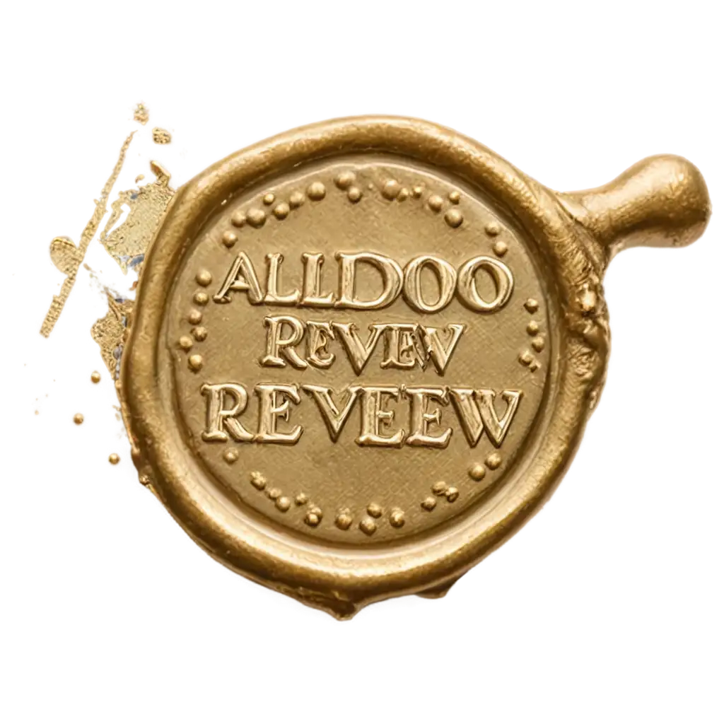 Gold wax seal with word 'aldio review'