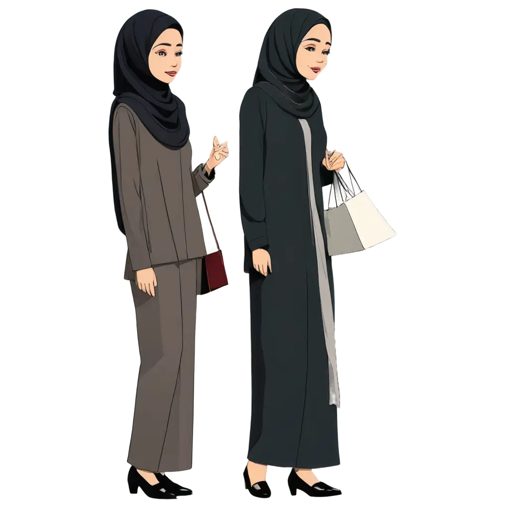 Cartoon-Style-PNG-Image-of-Hijab-Women-Engaged-in-Conversation-A-Vibrant-Visual-Resource