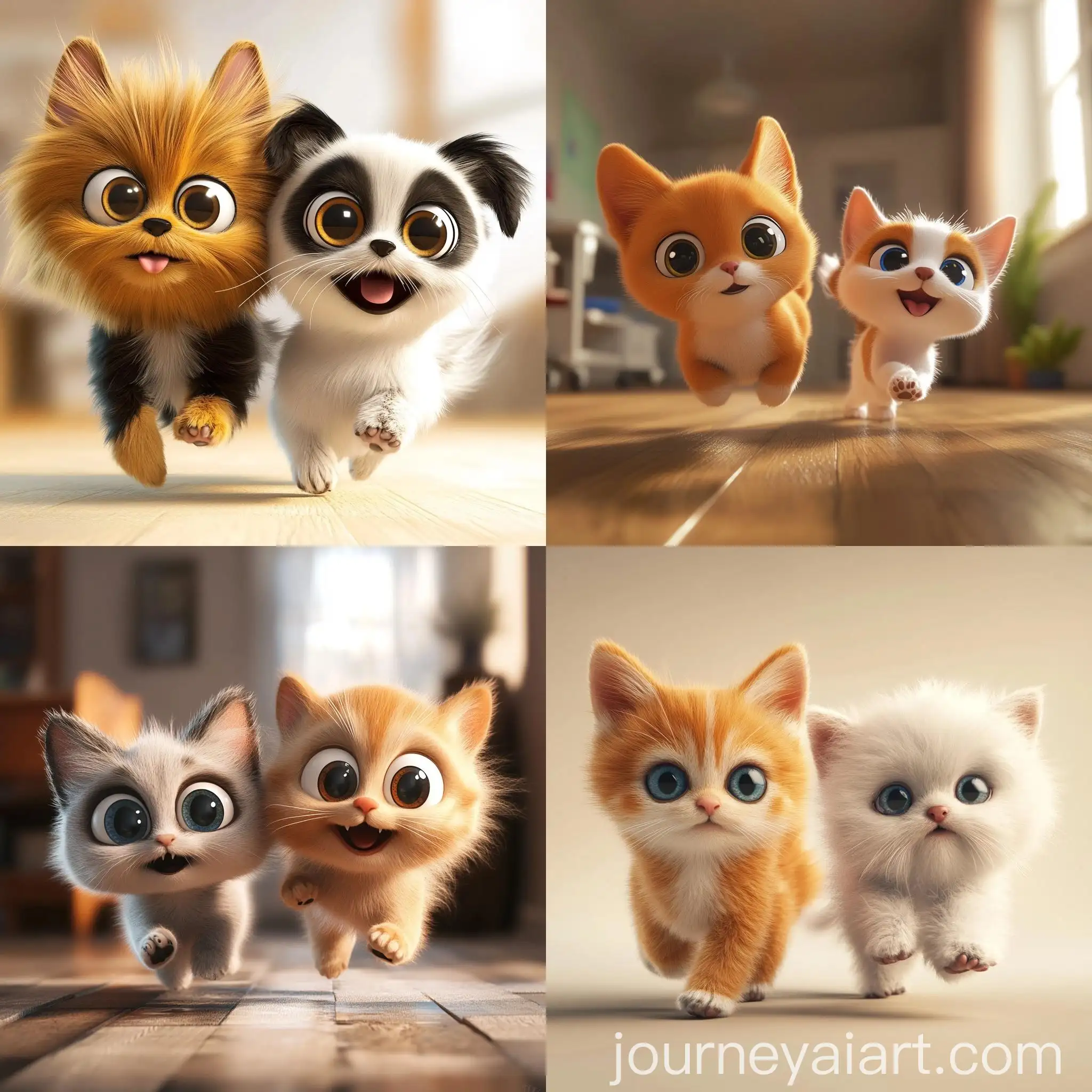 Cute-Fluffy-Cat-and-Dog-Running-in-Veterinary-Clinic