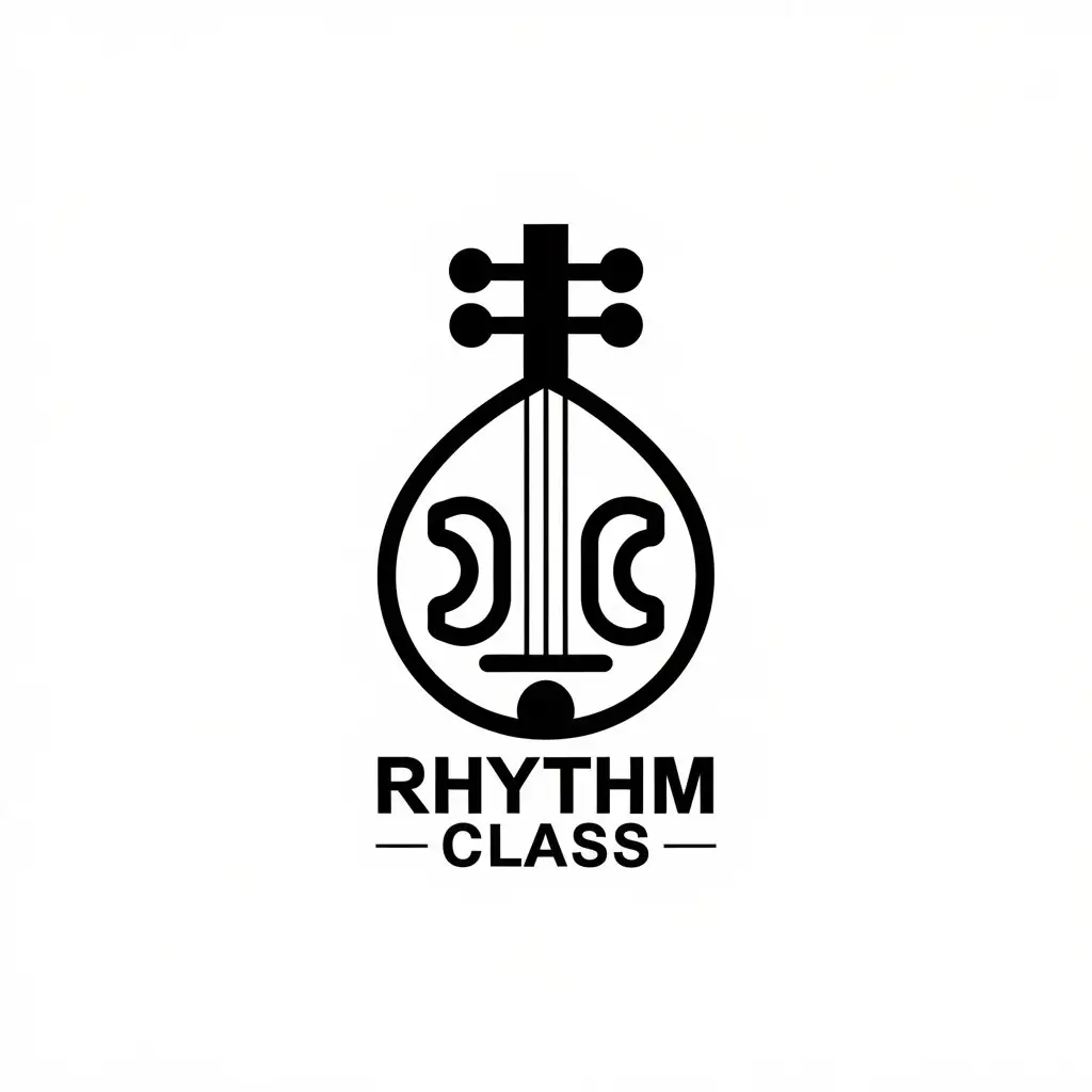 a vector logo design,with the text "Rhythm class", main symbol:Pipa, ancient zither,complex,be used in Education industry,clear background