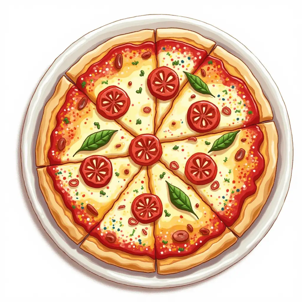 margarita pizza drawn on a plate