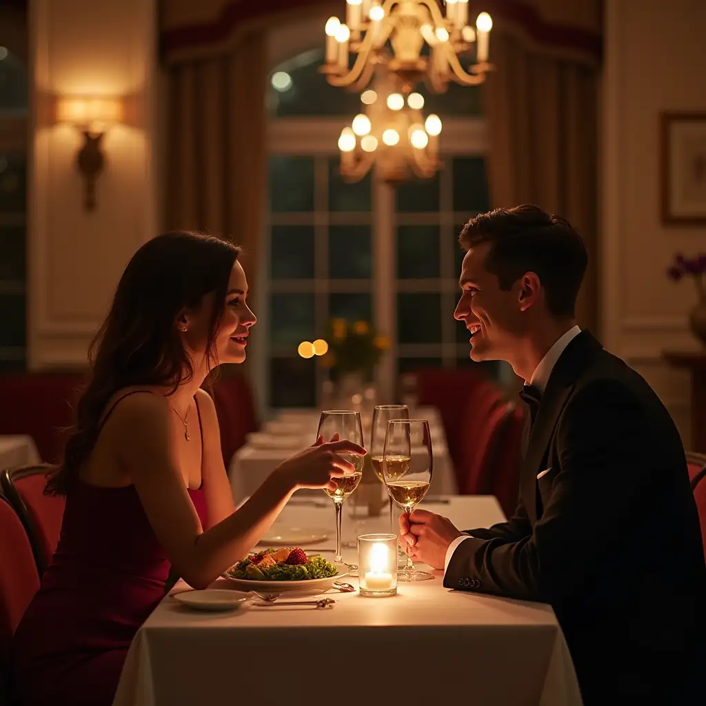 In a fancy restaurant, a handsome man with a beautiful woman, sitting across from each other, invited me on a date, tempting with food and wine. Well, there is a desire to eat, drink.