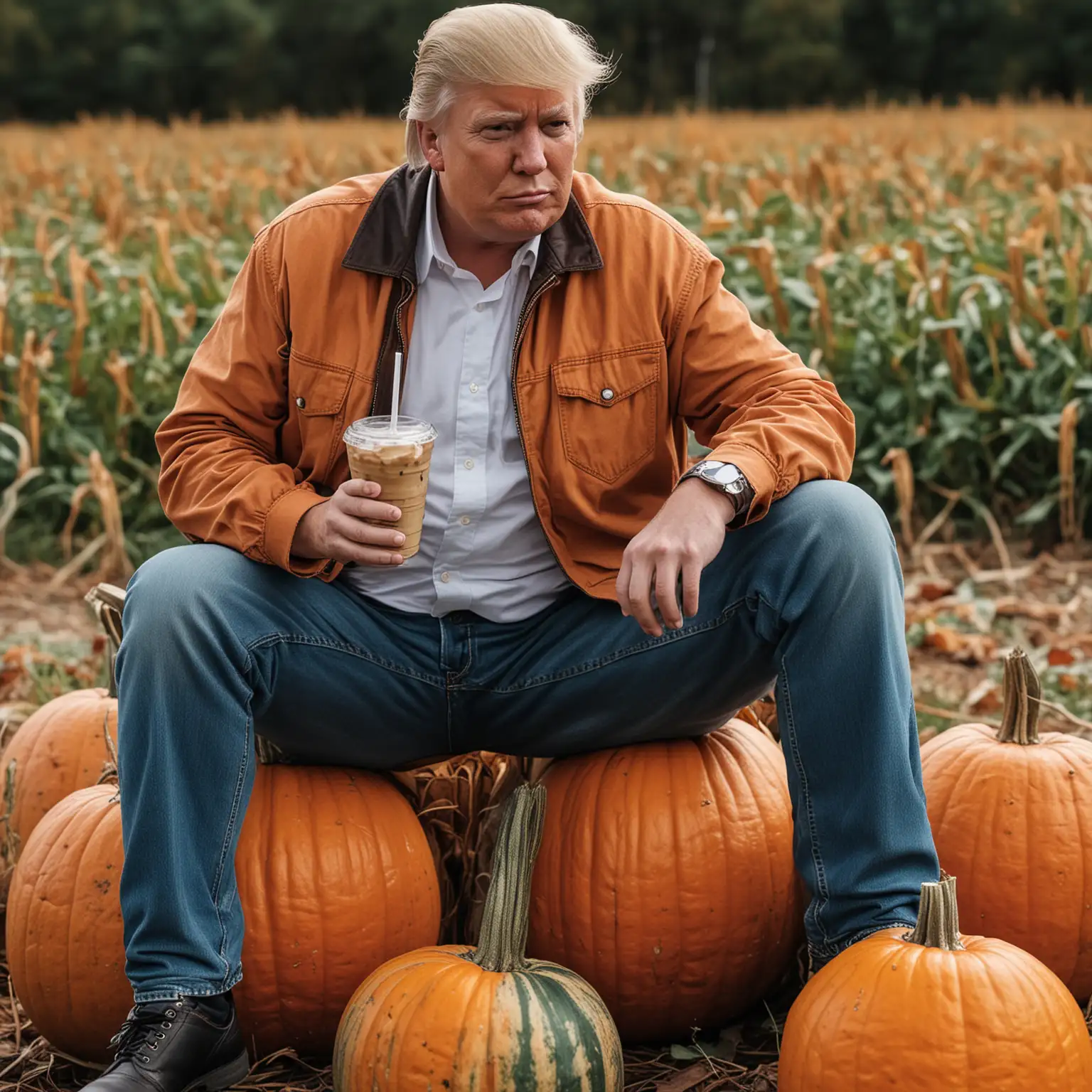 Donald-Trump-Sitting-on-a-Pumpkin-with-Iced-Coffee-and-Fall-Aesthetic