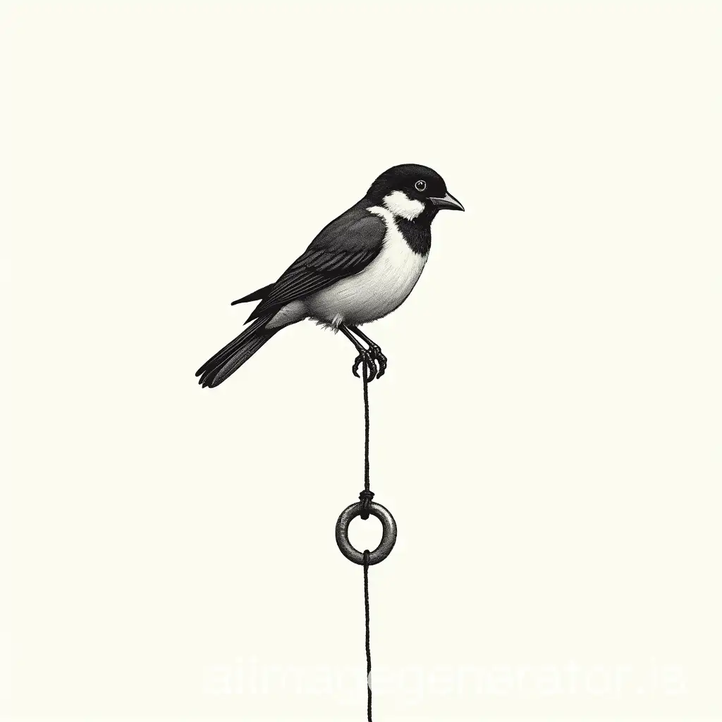 Sparrow-with-Infinity-Symbol-Ring-on-Leg-in-Black-Line-Art