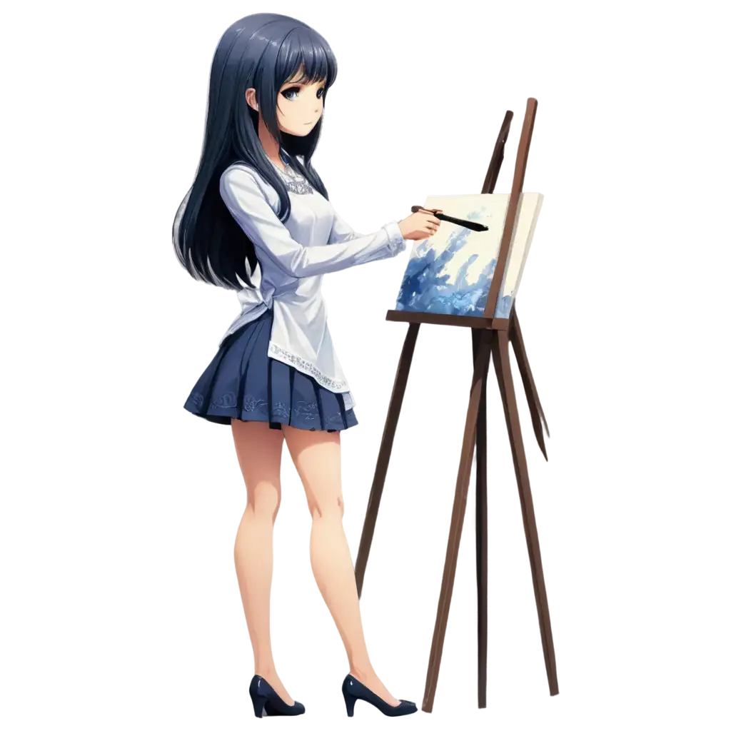 PNG-Image-of-a-Cute-Anime-Girl-in-a-Beautiful-Dress-Painting-Standing-Back