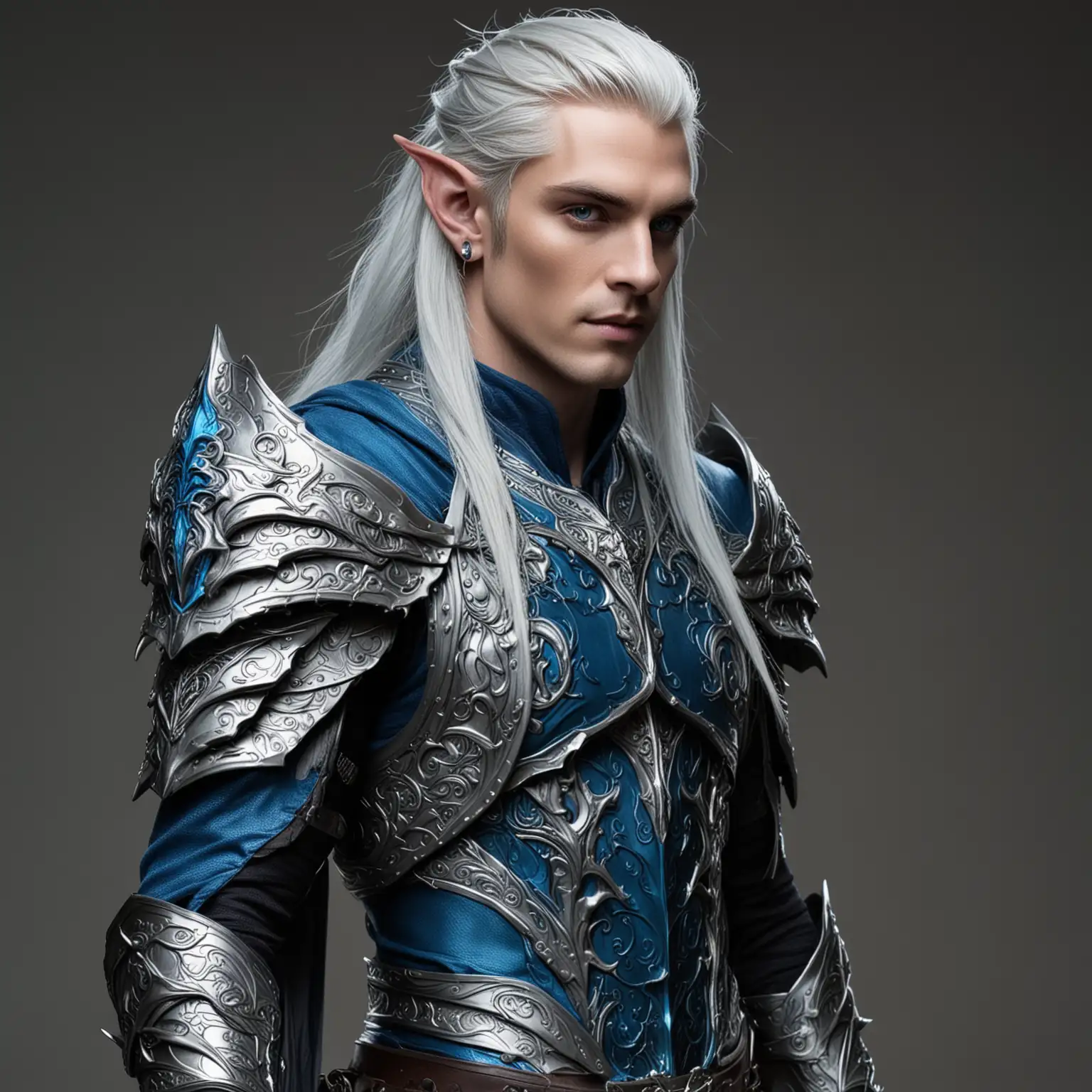 Hot Fantasy Elf Prince in Blue and Silver Armor