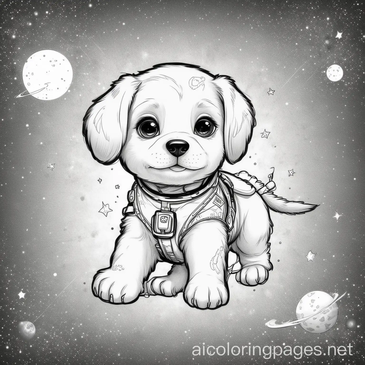 Puppy-in-Space-Coloring-Page-Black-and-White-Line-Art-on-White-Background