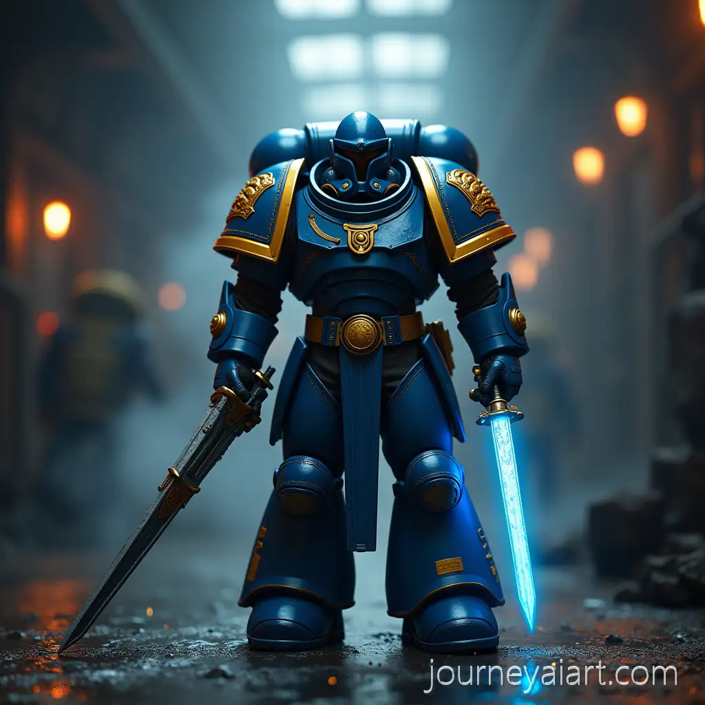 Warhammer-40k-Space-MarineAdeptus-Astartes-Space-Marine-with-Power-Sword-in-Industrial-Hangar