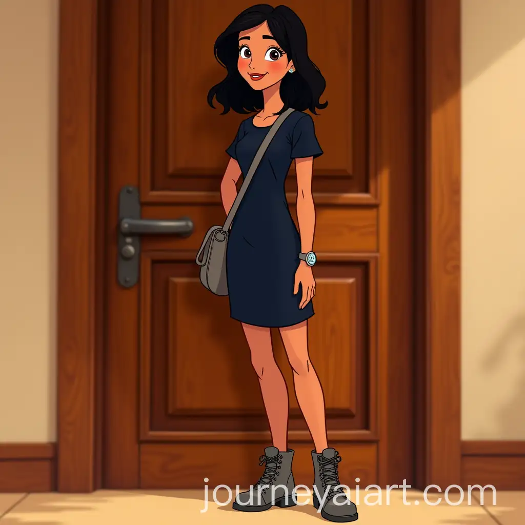Confident-Young-Woman-in-Disney-Art-Style-at-a-Wooden-Door