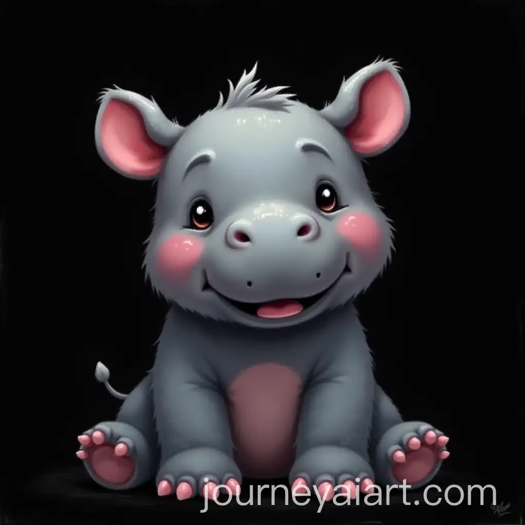 Little-Gray-Teddy-Hippopotamus-in-PostImpressionist-Style-on-Black-Background