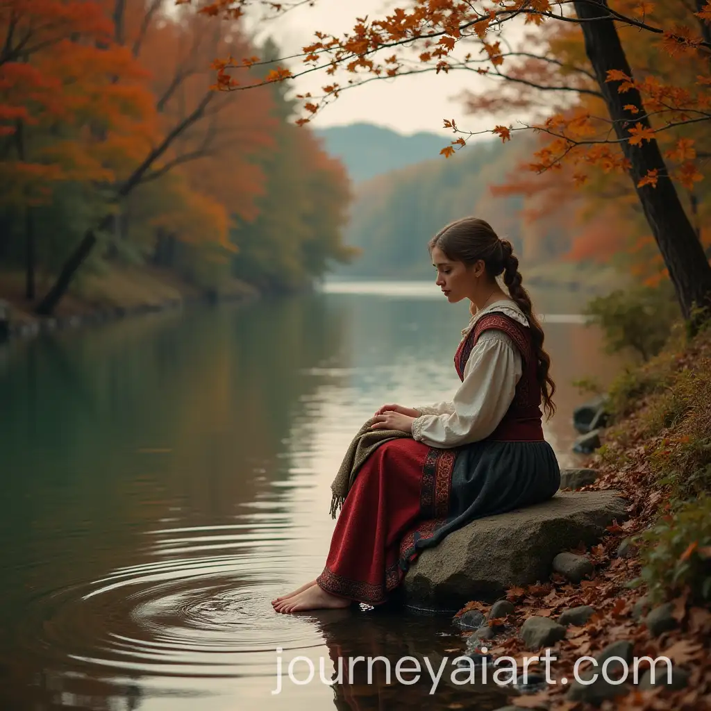 Young-Woman-Washing-Clothes-by-a-River-in-Medieval-Hungary-at-Dawn