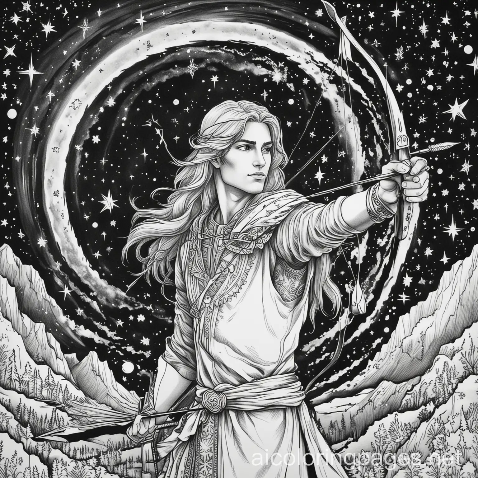 Sagittarius-Man-with-Bow-and-Arrow-in-Serene-Night-Sky-Coloring-Page