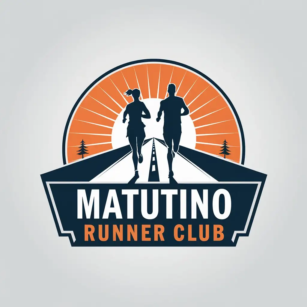 a vector logo design,with the text "Matutino runner club", main symbol:Women and men of a road running group, passionate about sports, morning sun, and live in the interior of Minas Gerais, in the city of Viçosa.,Moderate,clear background