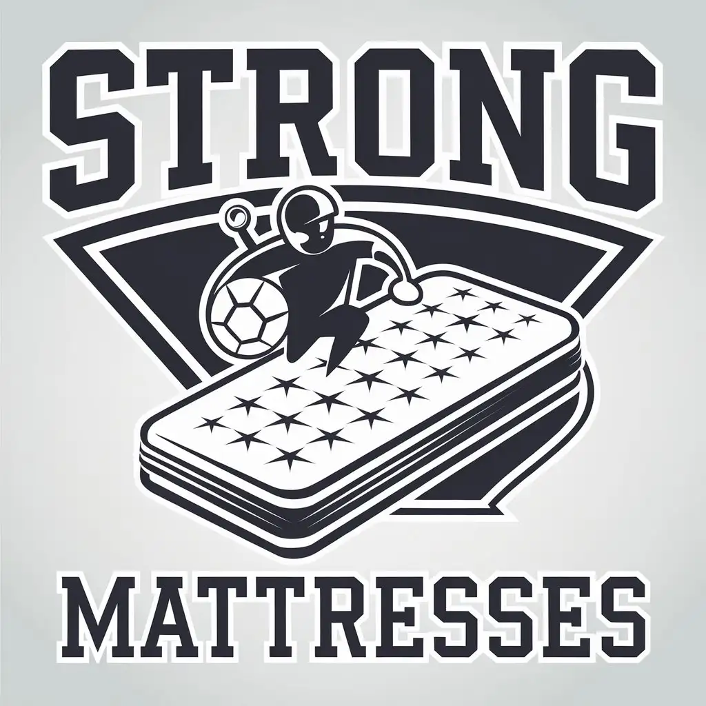 a vector logo design,with the text "strong mattresses", main symbol:Graphic stylized drawing of a mattress sportsman,complex,clear background