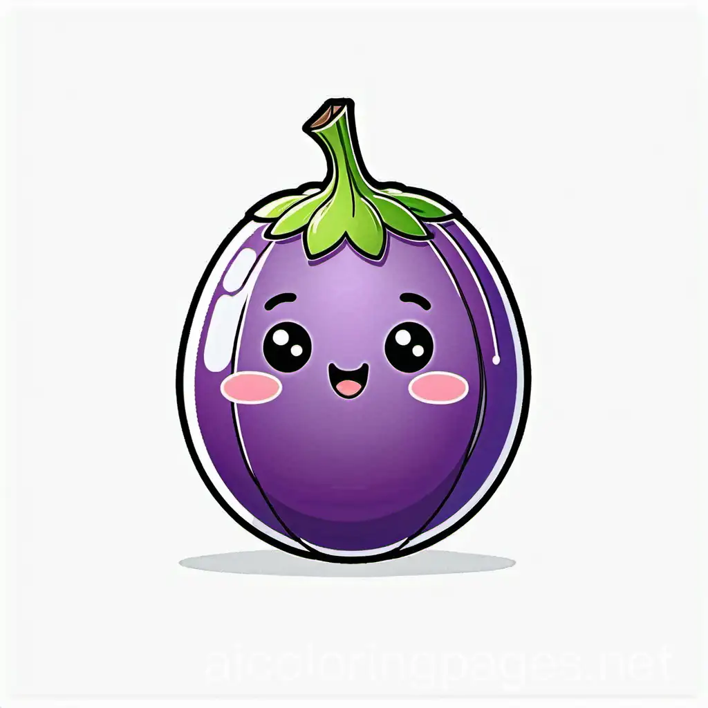 Kawaii-Aubergine-Coloring-Page-in-Black-and-White