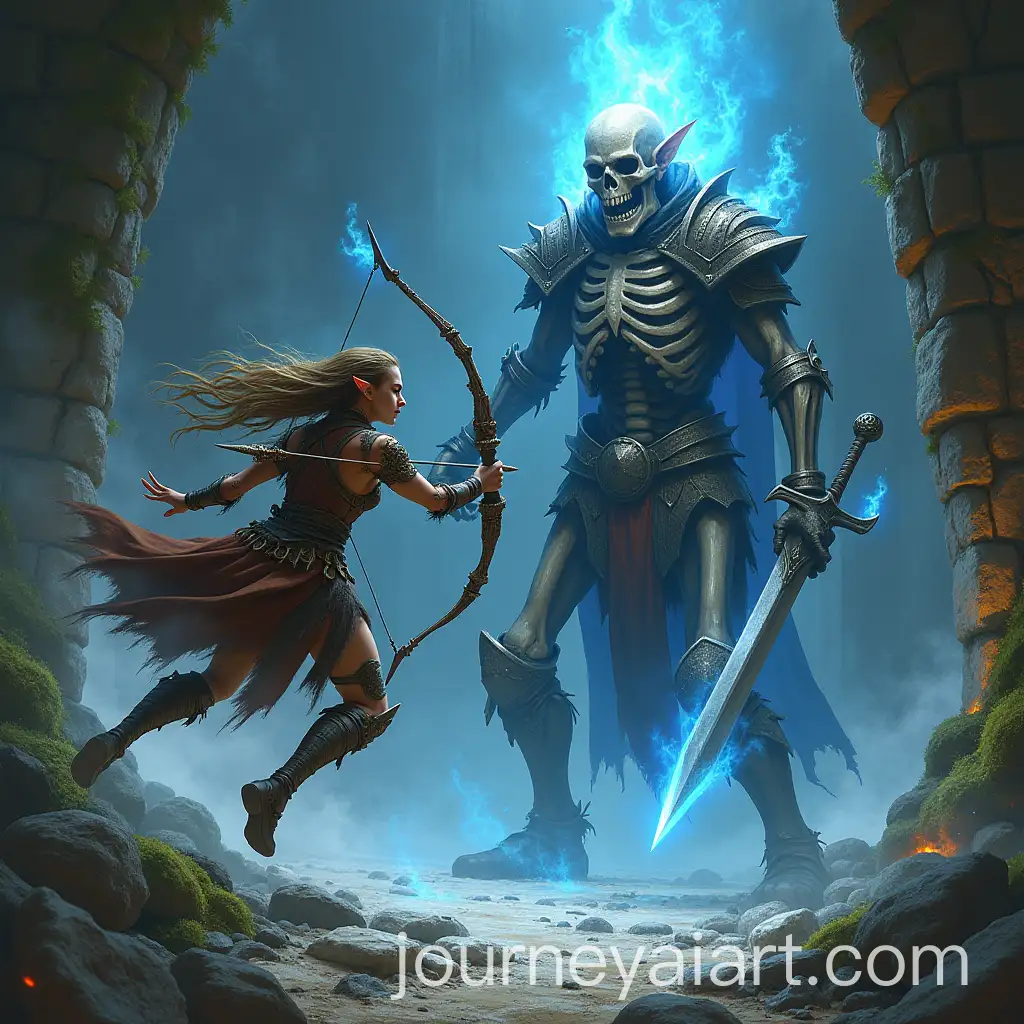 Epic-Battle-of-an-Elf-Warrior-Against-a-Skeleton-Giant-in-a-Dark-Dungeon