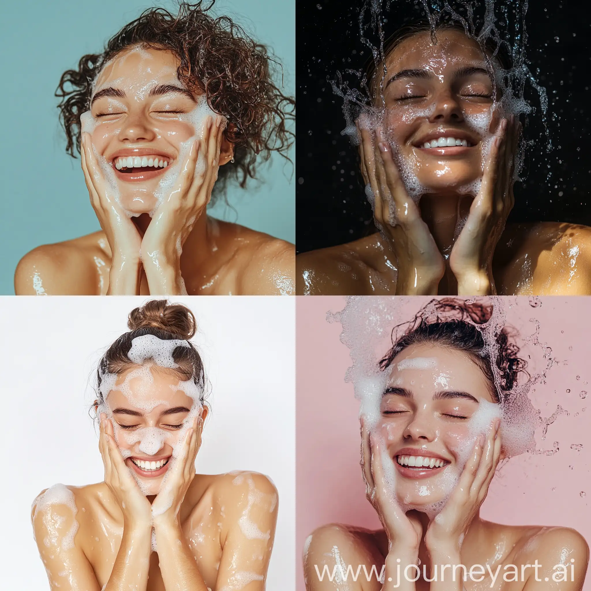 Happy-Woman-Washing-Her-Face-in-Studio-Portrait-Photo