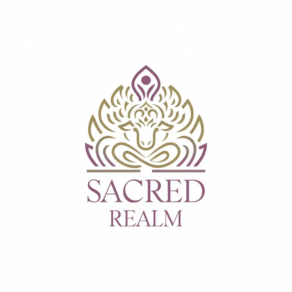 LOGO Design for Sacred Realm Nandi Symbol with Gold and Deep Purple Theme