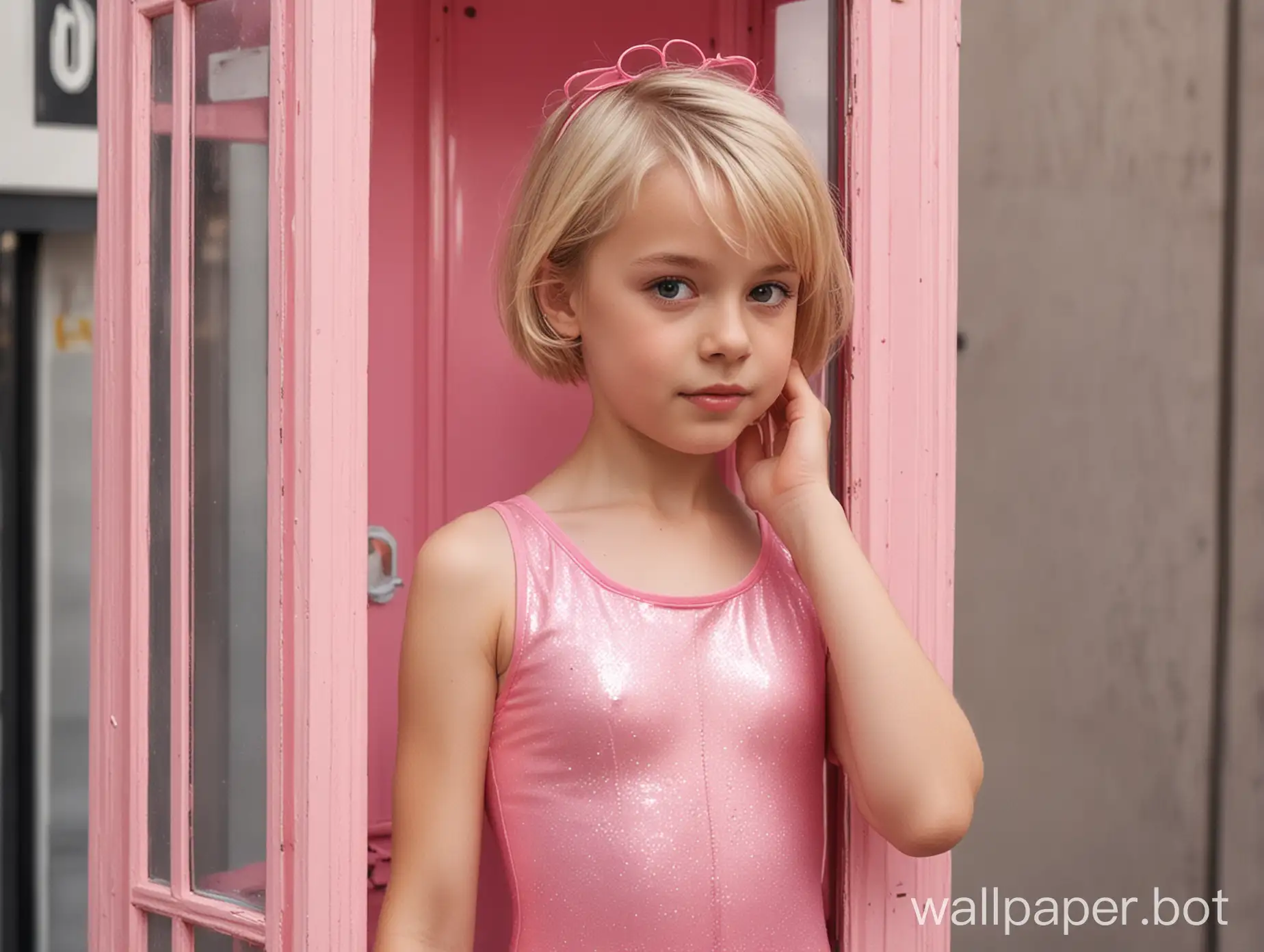 Adolescent-Girl-in-Pink-Leotard-by-Phone-Booth