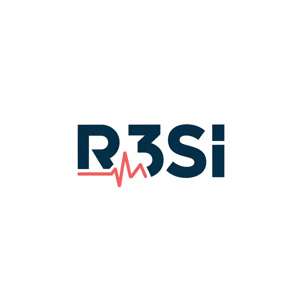 a vector logo design,with the text "R3si", main symbol:I need a logo with a dark blue writing R3si from which a red heartbeat starts,Minimalistic,be used in Ingegneria industry,clear background