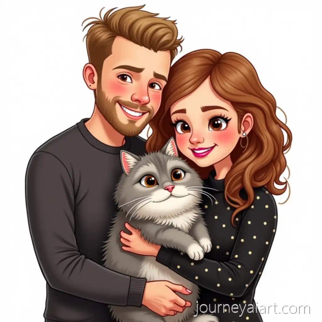 Family-Portrait-with-Daughter-Fluffy-Cat-and-Parents-in-SemiRealAI-Image-Expansionistic-Cartoon-Style