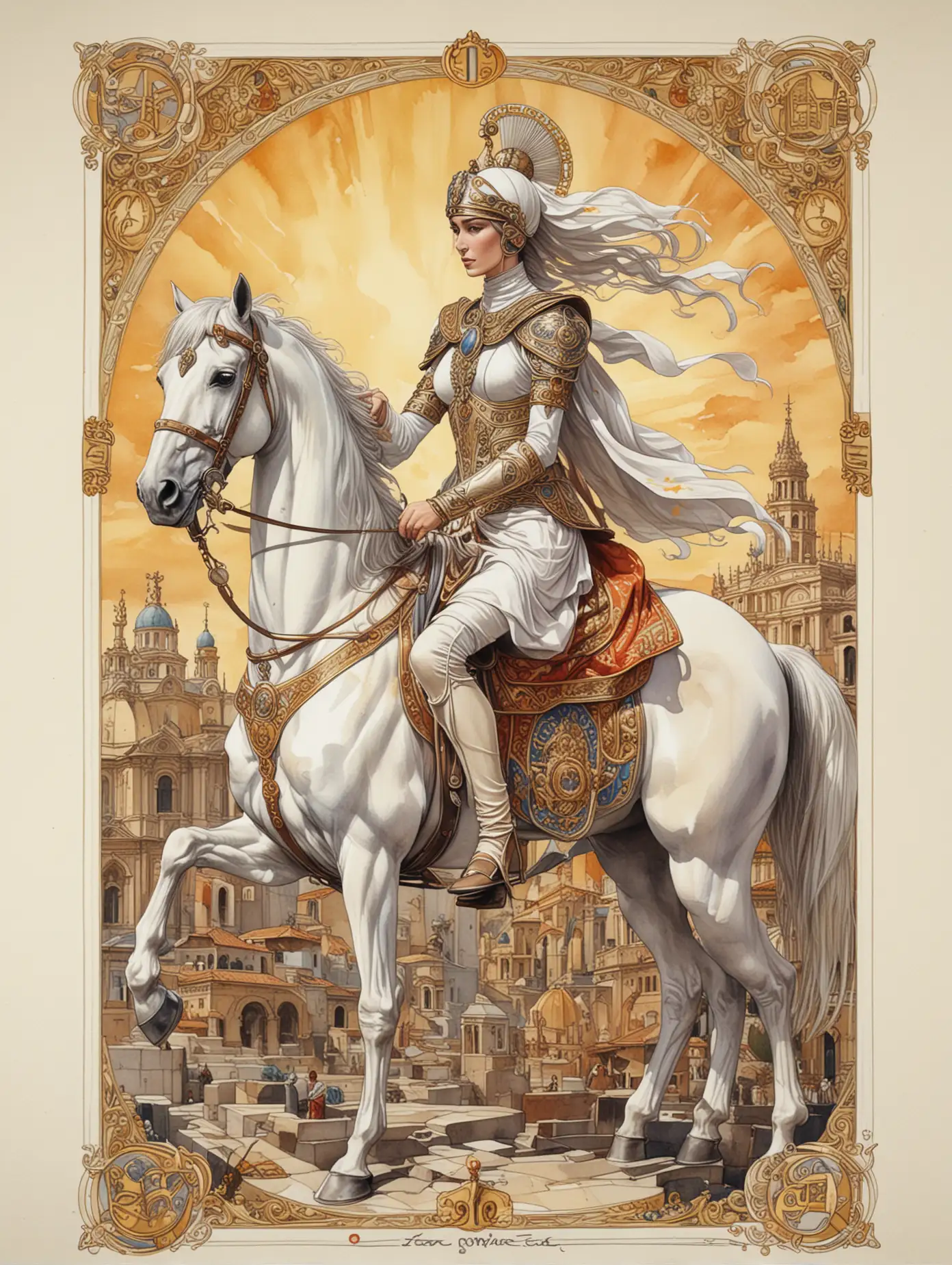 Tarot-Card-The-Charioteer-Featuring-a-Powerful-Female-Charioteer-in-Watercolor-Style