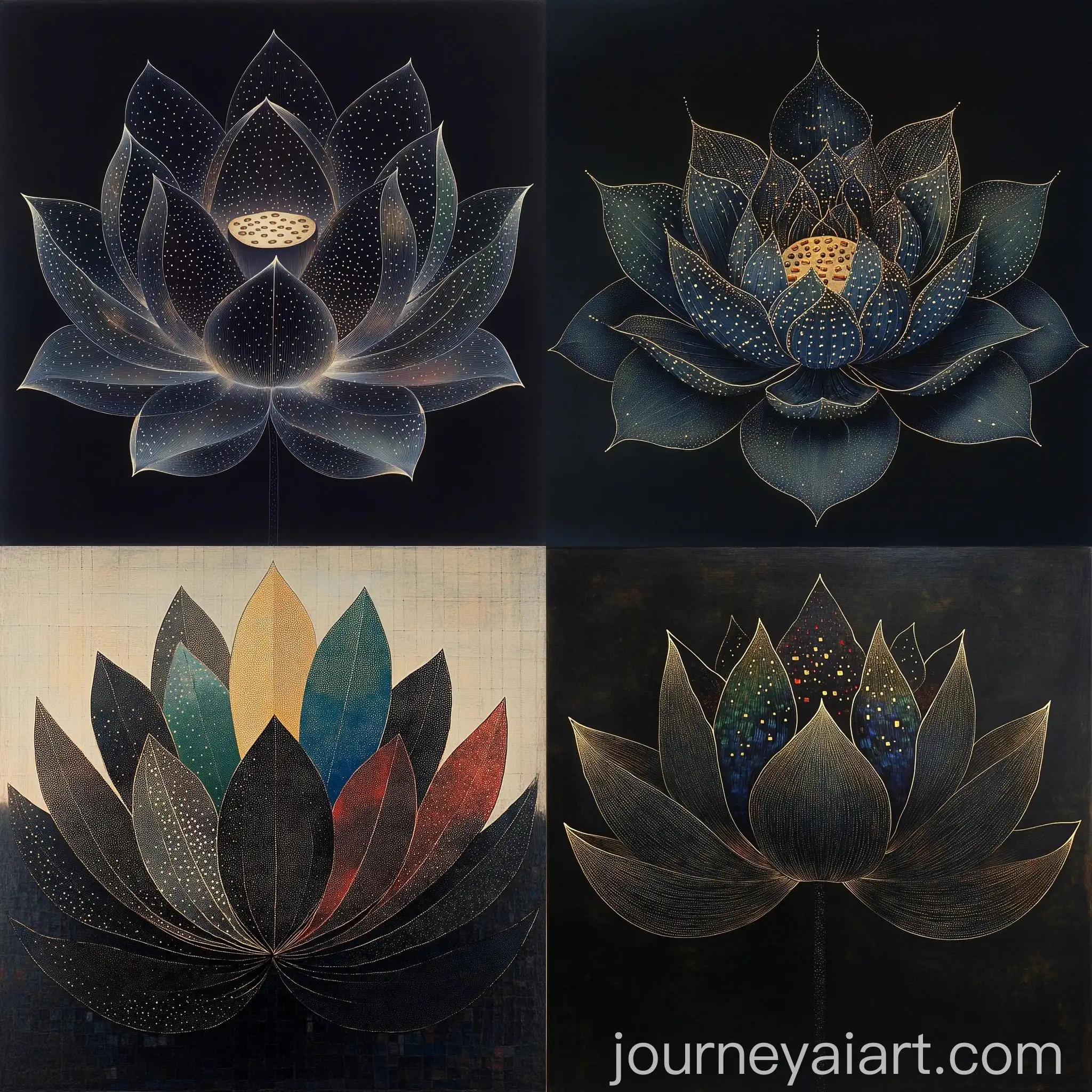 Velvet-Black-Lotus-with-Golden-Rectangles-and-Colorful-Tendrils
