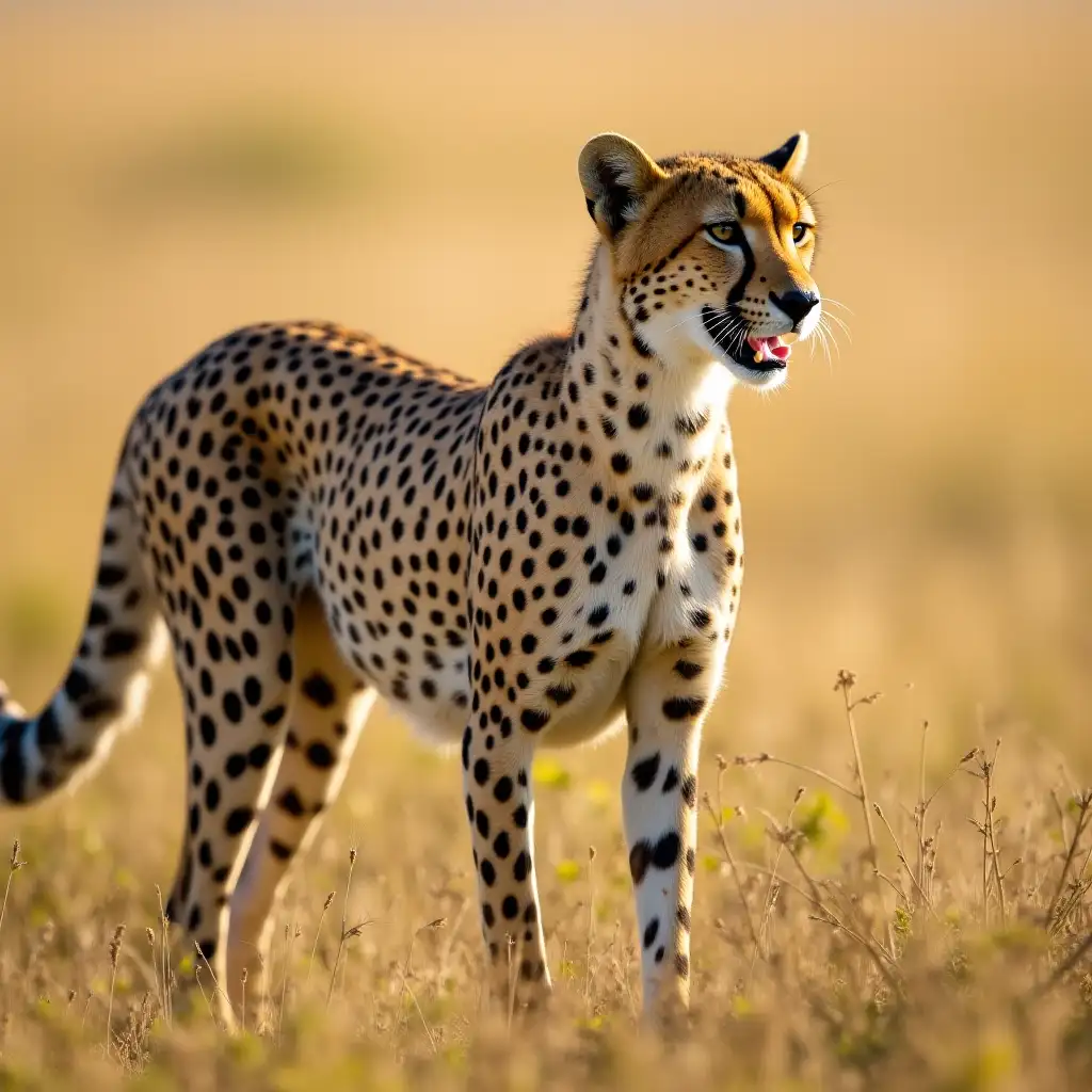 Cheetah-in-Grasslands-with-GoldenYellow-Fur-and-Black-Spots