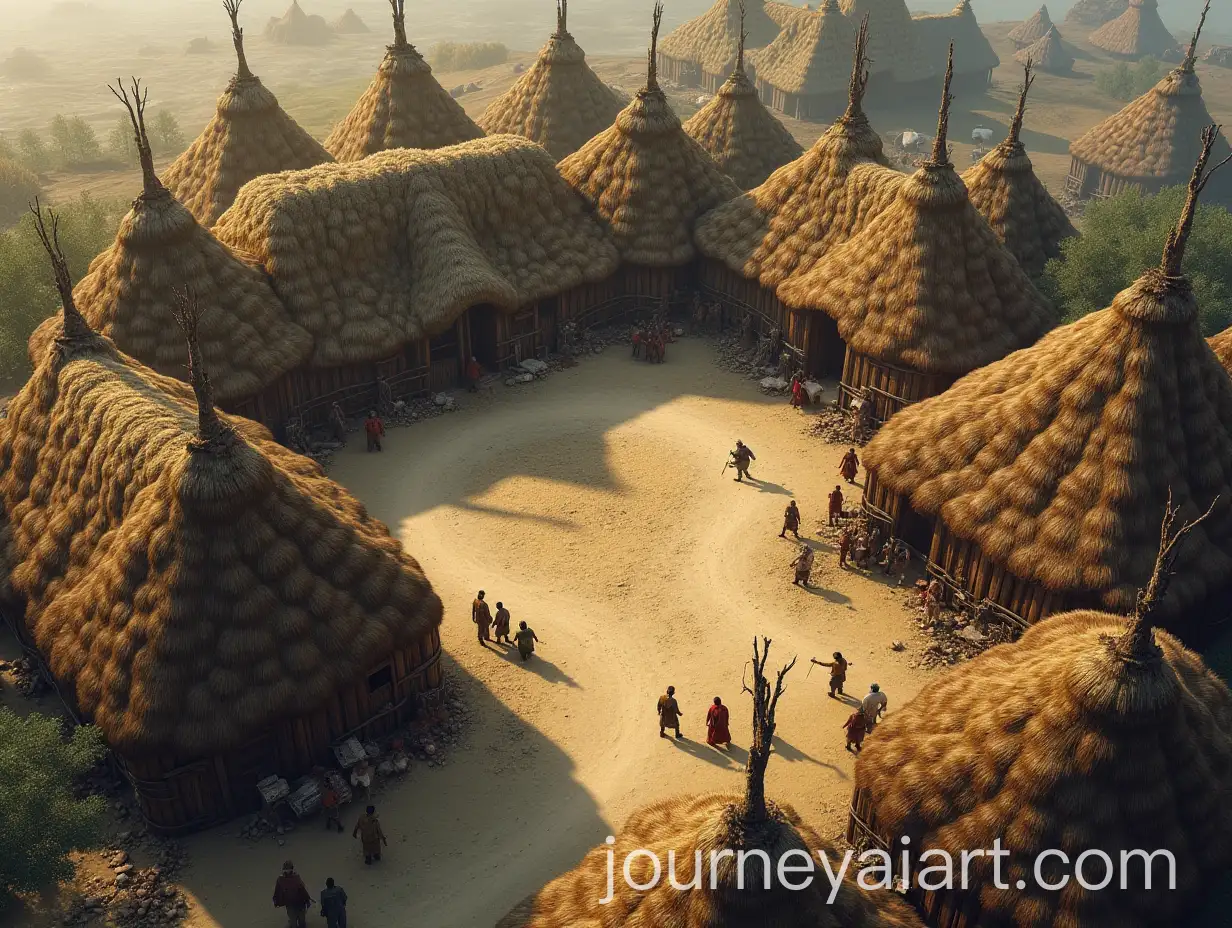 Birdseye-View-of-a-Large-Nomadic-Camp-with-Wooden-Palisades