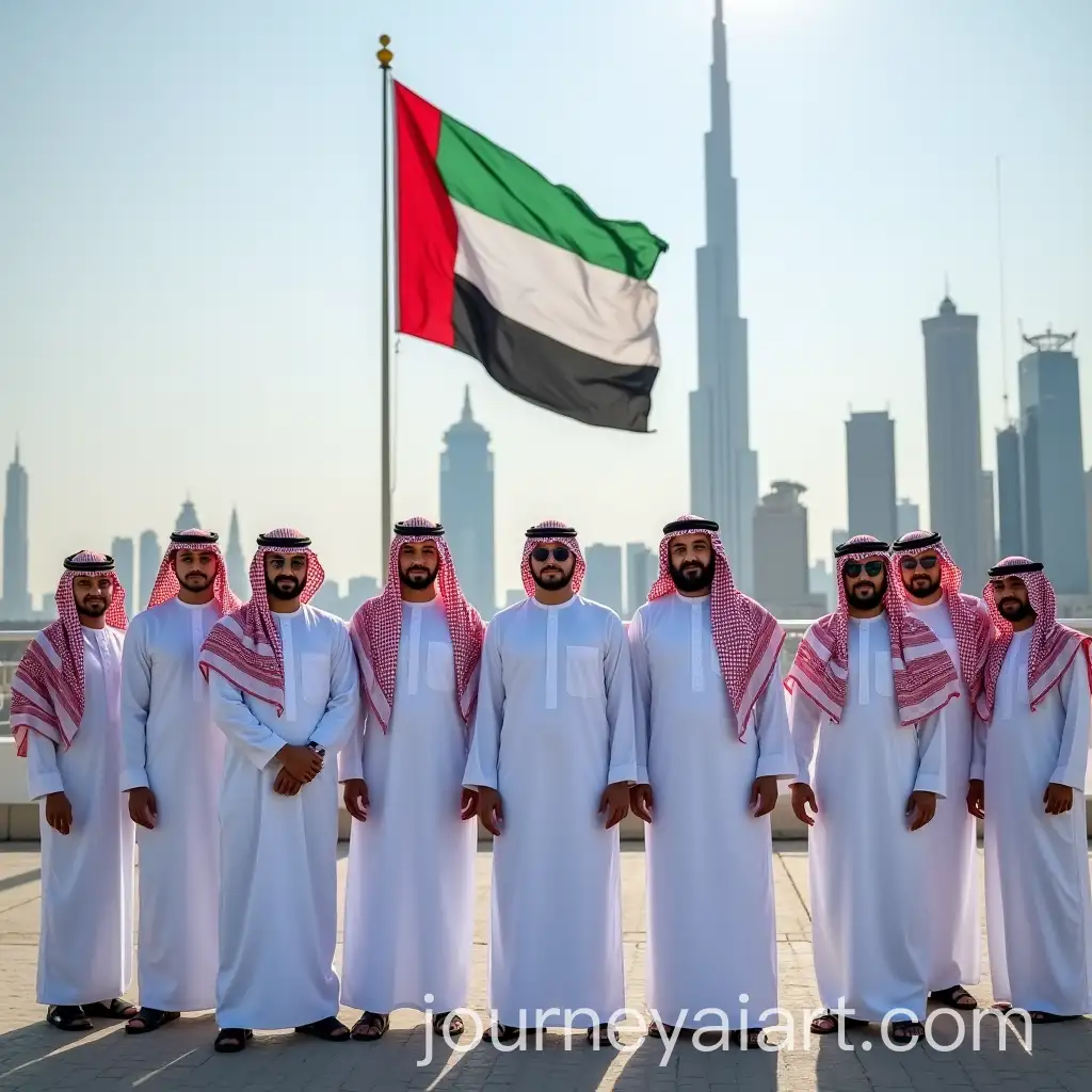 Emirati-Heritage-Group-with-Dubai-Skyline-and-UAE-Flag