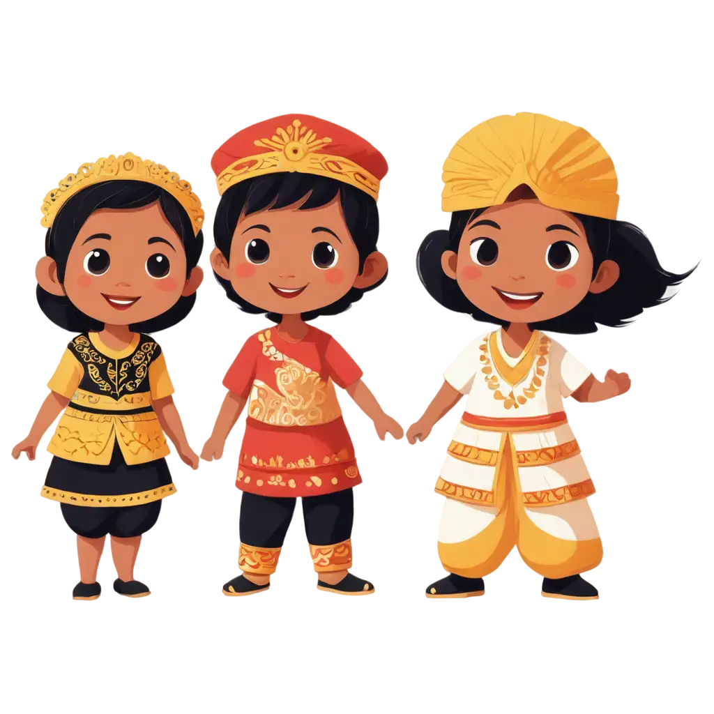 PNG-Cartoon-Playing-with-Friends-in-Traditional-Indonesian-Clothing-Enhance-Your-Content-with-Authentic-Regional-Attire