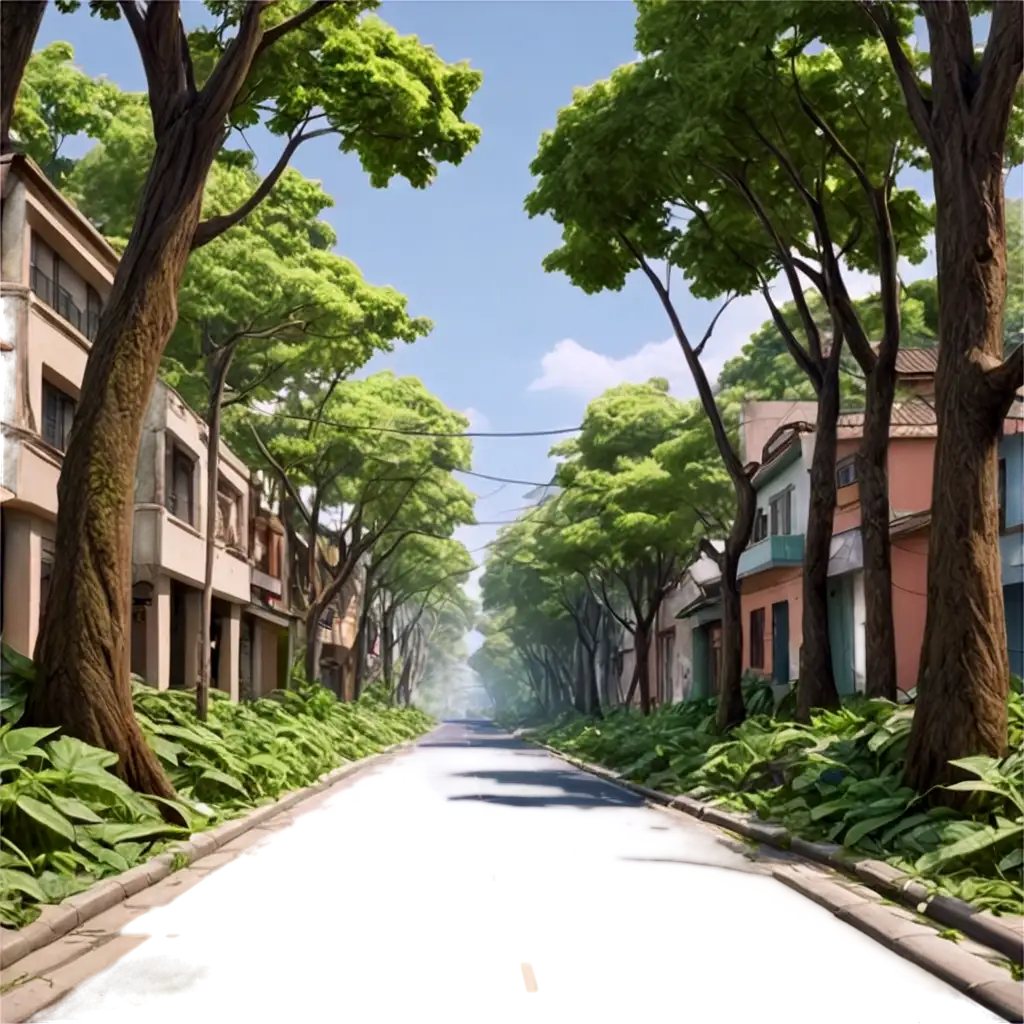 Animated-PNG-Image-of-a-Littered-Jungle-Street-with-BranchFilled-Trees-Ideal-for-Creative-and-Environmental-Themes