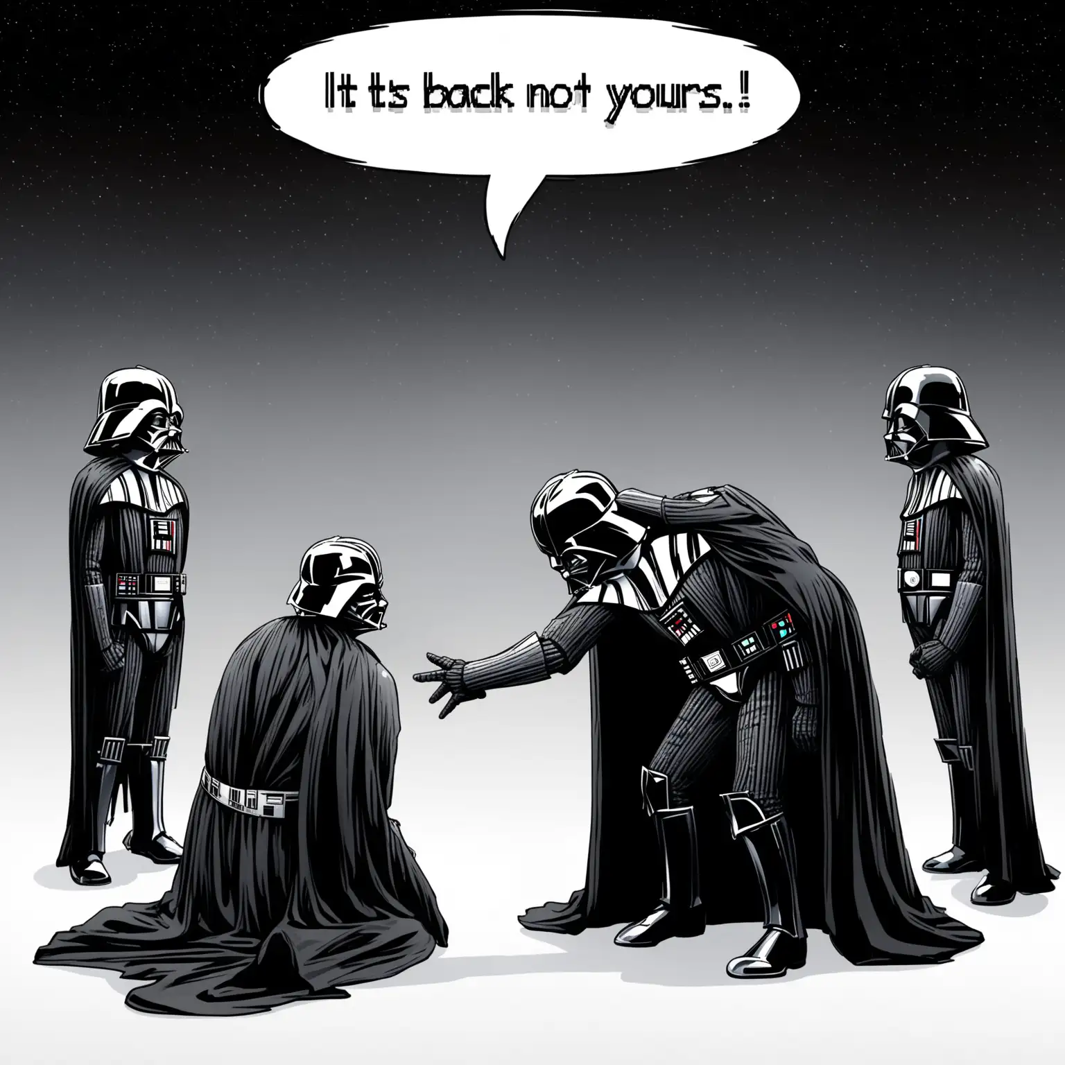 Darth Vader Kneeling with Friends Discussing a Personal Matter