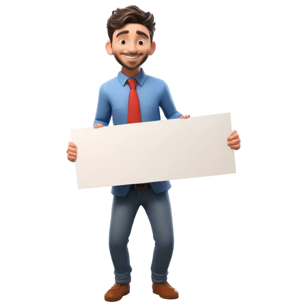 Small-Drawn-Man-Holding-a-Huge-Banner-PNG-Ideal-for-Versatile-Image-Creation