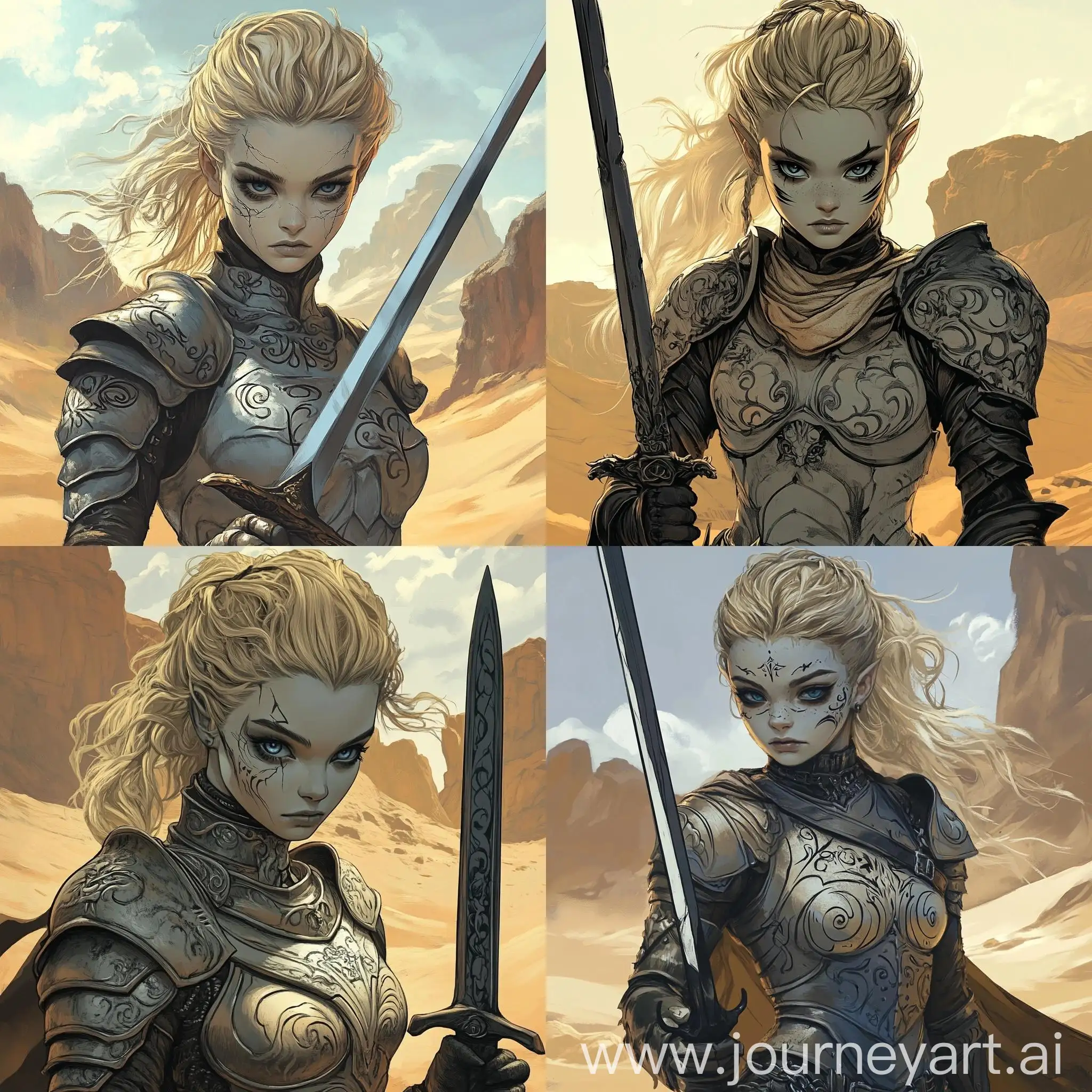 Paladin-Girl-in-DD-Style-Armor-with-Sword-in-Sandy-Mountain-Landscape