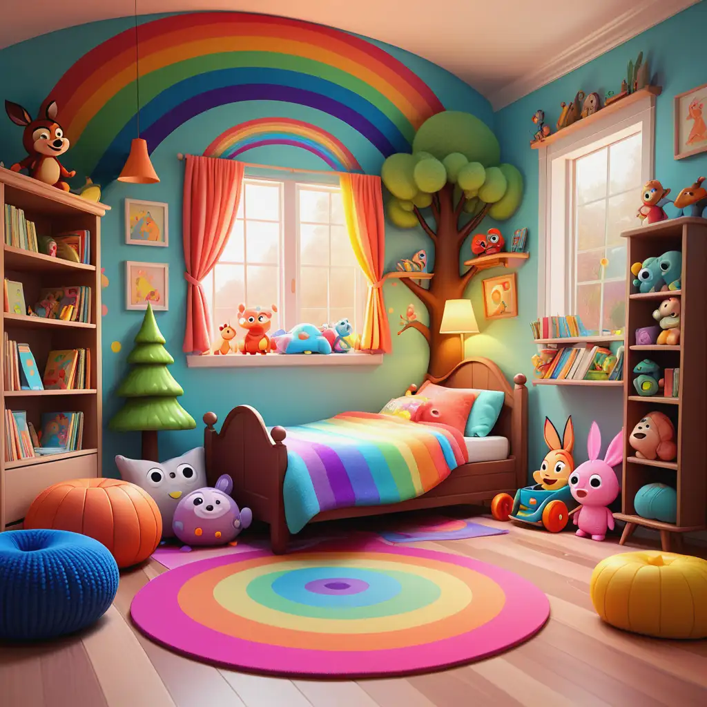 Cozy CartoonStyle Childrens Room in Kawaii and Pixar Aesthetic