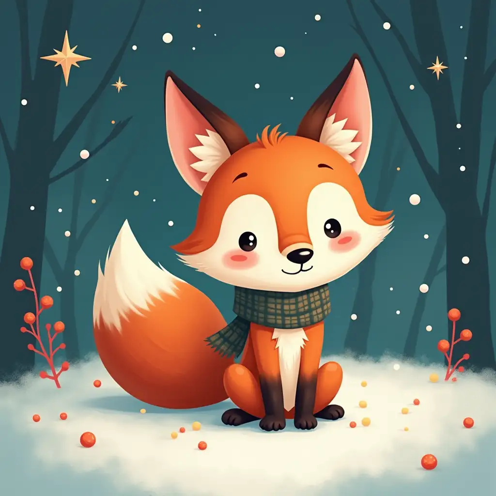 Cute cartoon fox waiting for christmas