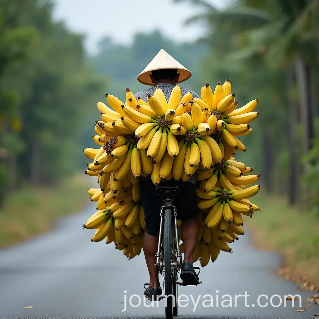 Indonesia-Man-Riding-Bicycle-with-400-Jin-Bananas-on-Downhill-Road