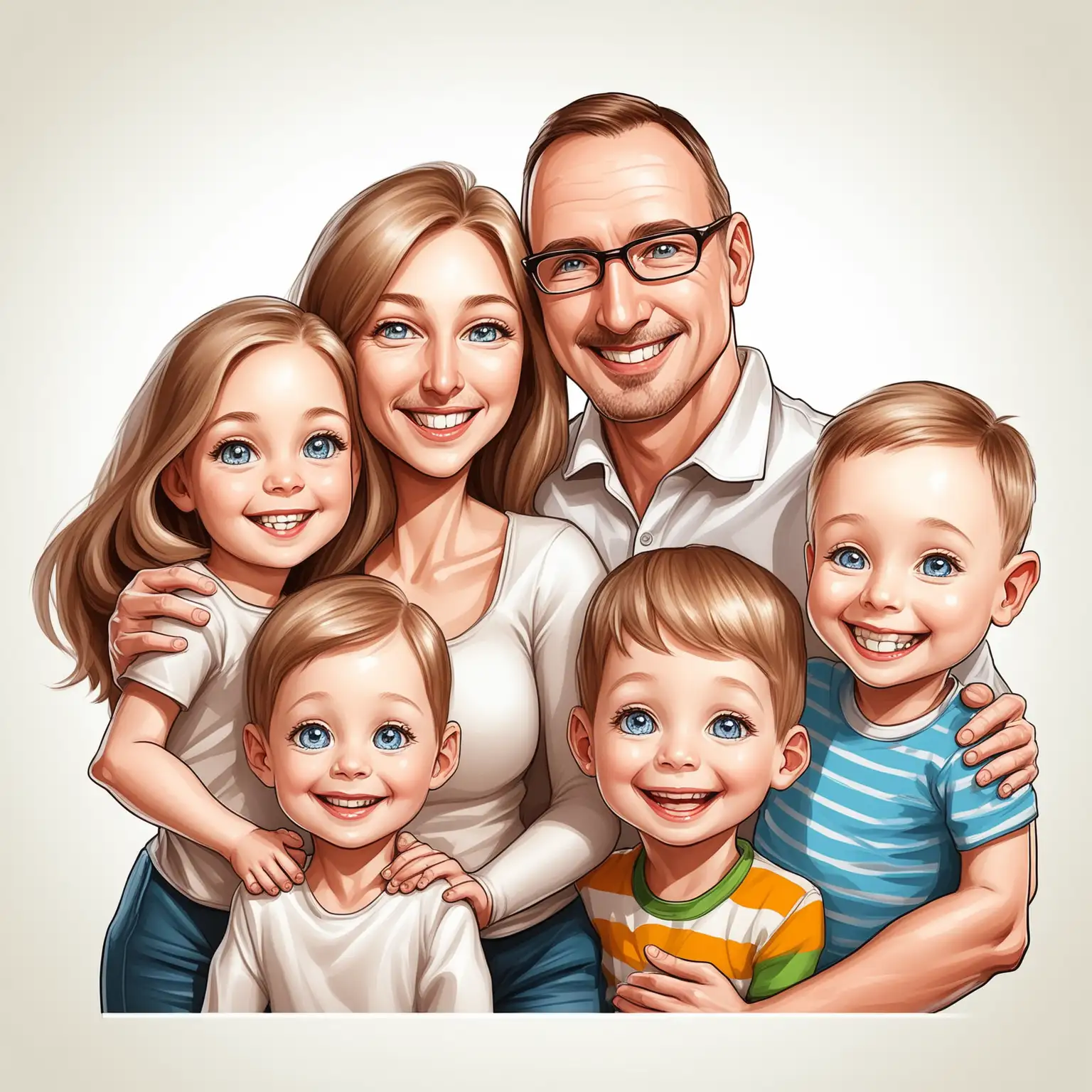 Cheerful Cartoon White Family with Children Playing Together