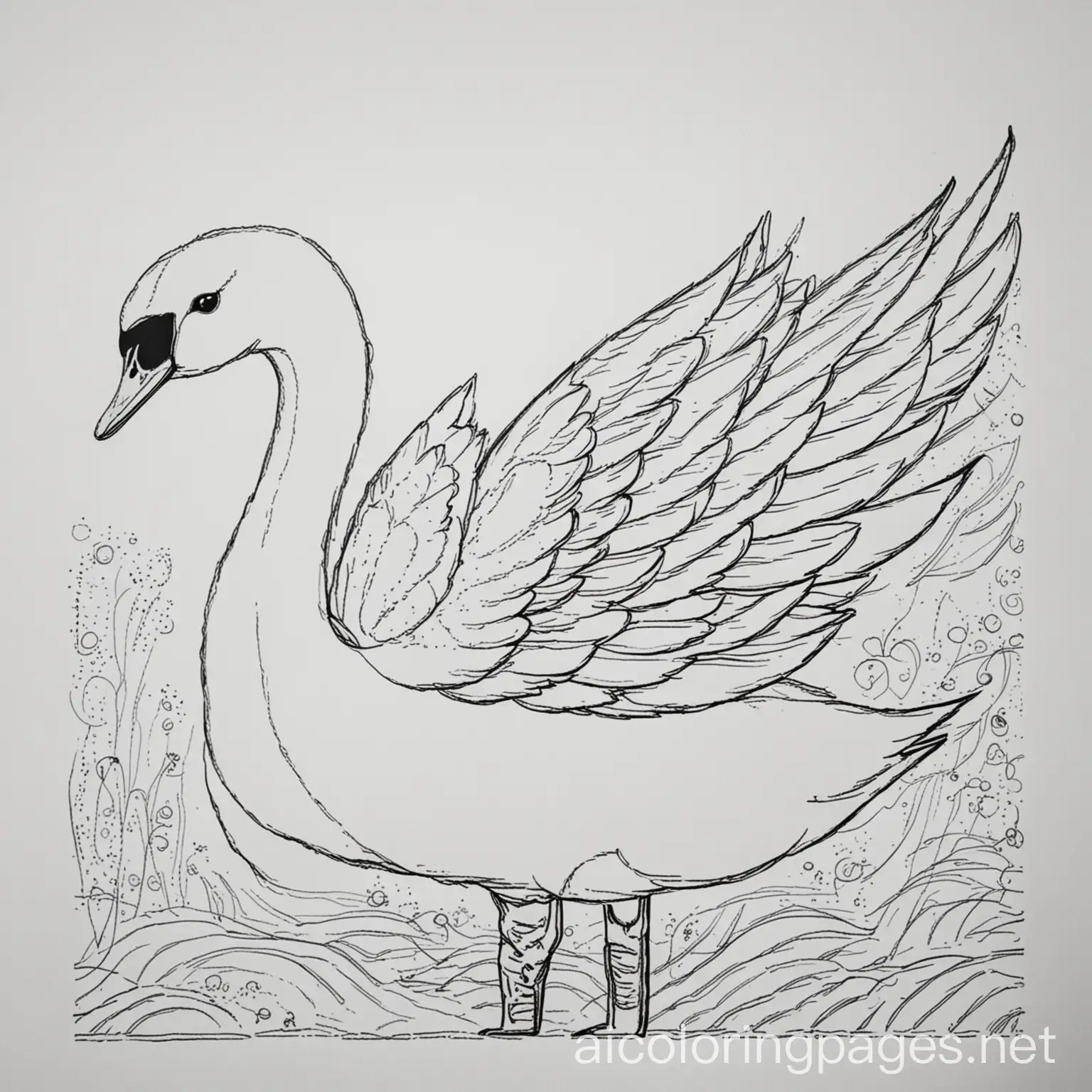 Swan-Coloring-Page-Black-and-White-Line-Art-on-White-Background