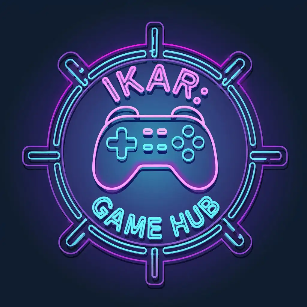 LOGO Design for IKAR GAME HUB Neon Punk Style with Purple and Blue Colors