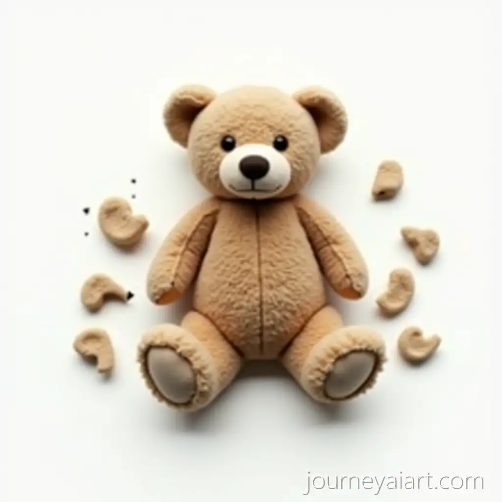 Realistic-Broken-Teddy-Bear-Pieces-on-White-Background