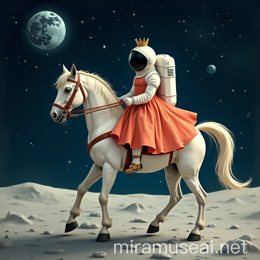 Astronaut Princess Riding Horse on the Moon