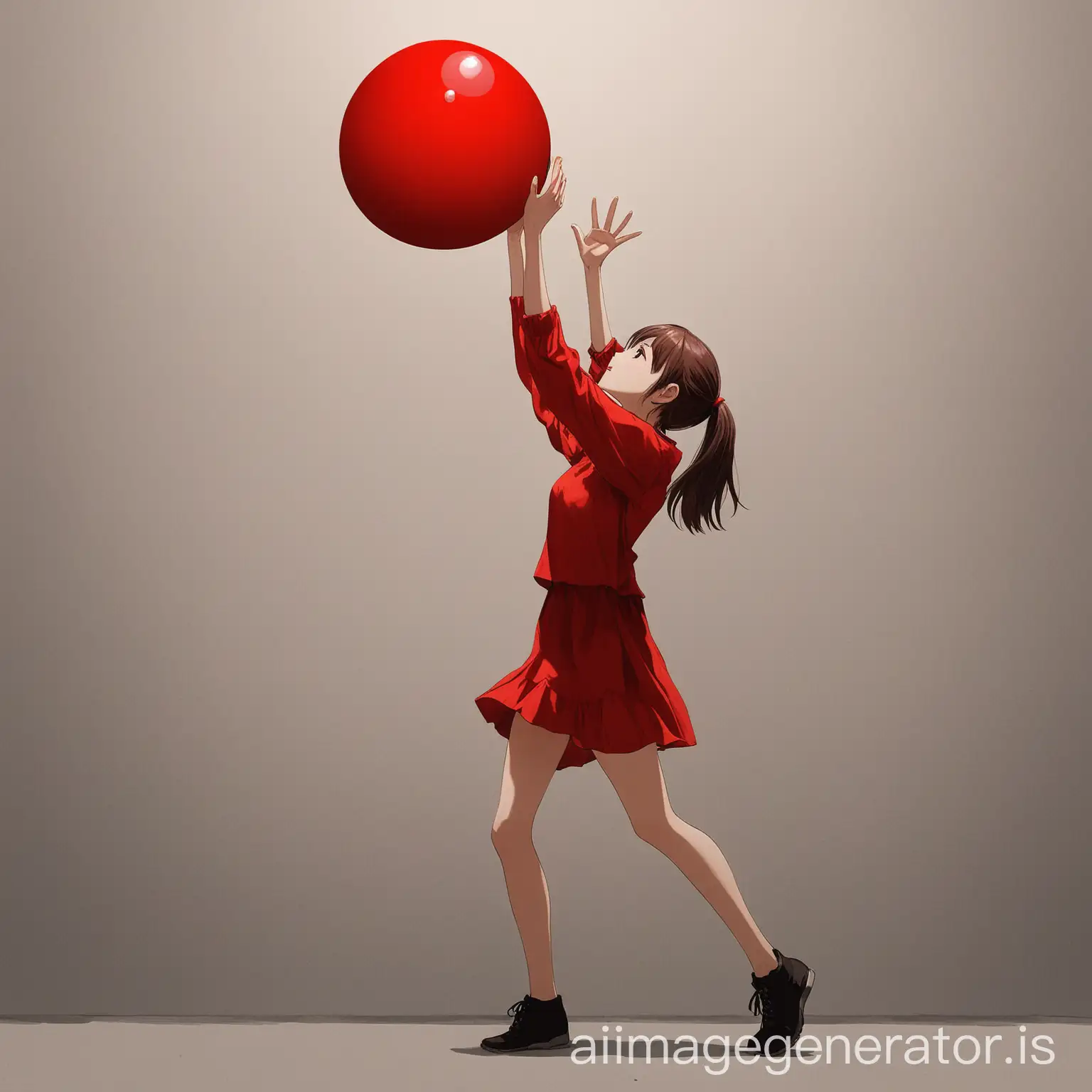 A girl catch a red color ball