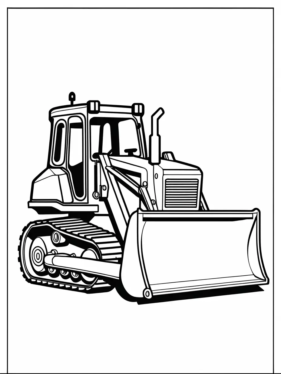 bulldozer with drill, Coloring Page, black and white, line art, white background, Simplicity, Ample White Space. The background of the coloring page is plain white to make it easy for young children to color within the lines. The outlines of all the subjects are easy to distinguish, making it simple for kids to color without too much difficulty