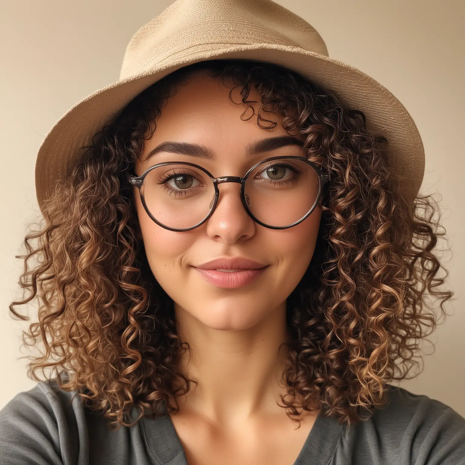 Stylish-Woman-in-Glasses-and-Hat-with-Curly-Hair