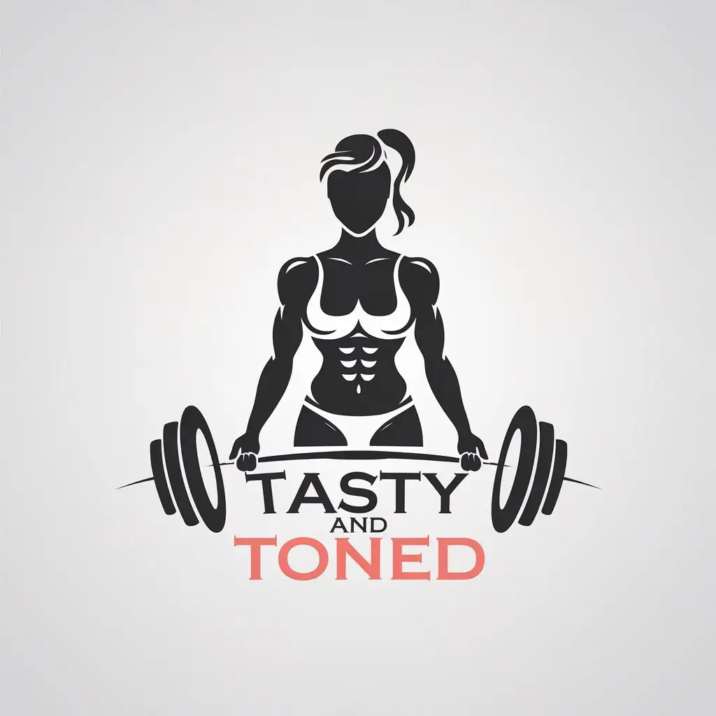 LOGO Design for Tasty and Toned Female Figure with Thick Chest Thighs Hands Up Moderate Theme for Sports Fitness