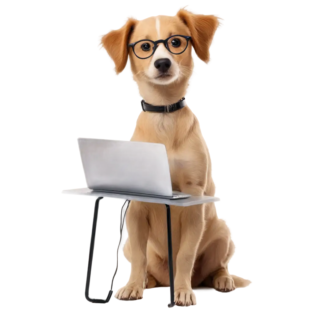 Cute-Dog-Wearing-Spectacles-Designing-an-Image-on-Laptop-PNG-Format-for-Crisp-and-Clear-Design-Visuals