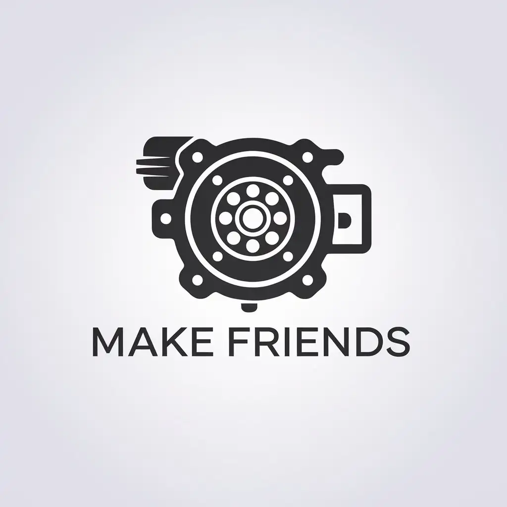 a vector logo design,with the text "make friends", main symbol:motor,Minimalistic,be used in Technology industry,clear background